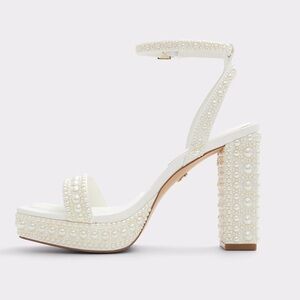 Aldo Cream Pearl-Studded Strappy Heels